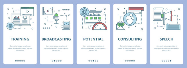 Vector modern thin line flat design training concept vertical banners