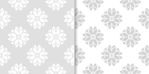 Light gray set of floral seamless patterns