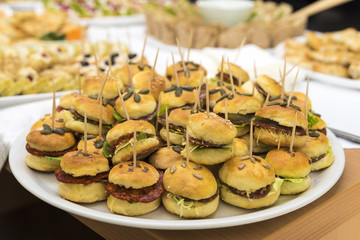 various canapés served on the table, close up