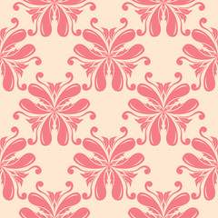 Red floral seamless design on beige background
