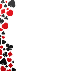 Set of playing cards symbol, vector, isolated, background, pattern on white. Red diamonds, hearts and black clubs, spades icons.