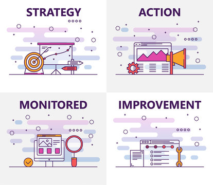Vector thin line flat design action plan concept banners