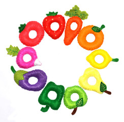 Felt Fruits and Vegetables set, toy for kids. Isolated on white background