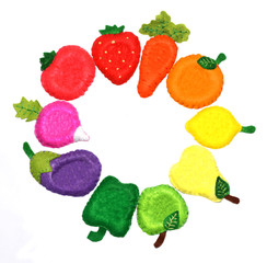 Felt Fruits and Vegetables set, toy for kids. Isolated on white background
