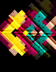 Colorful triangles and arrows on dark background