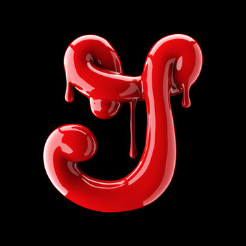 Leaky red alphabet on black background. Handwritten cursive letter G.