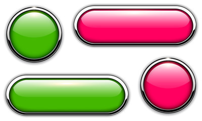 Glossy buttons with metallic, chrome elements, green and pink