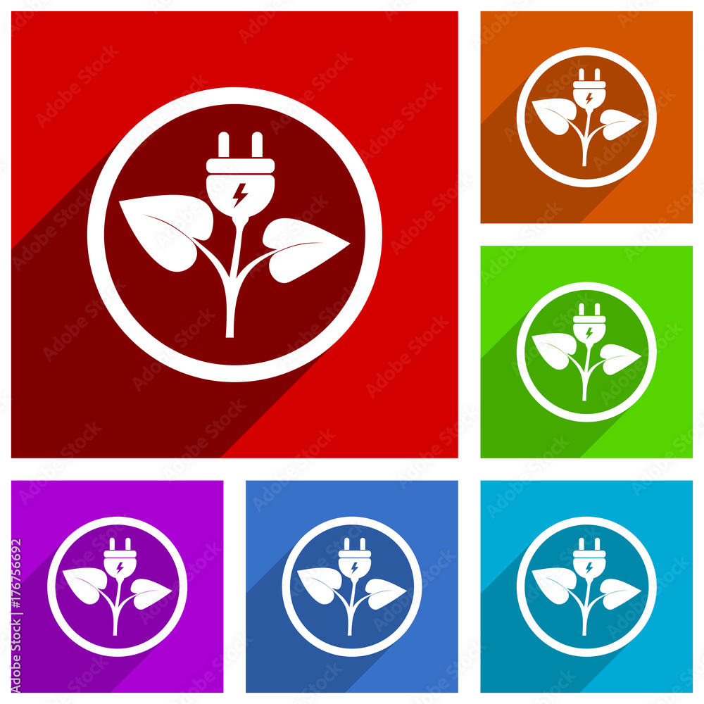 Poster Renewable energy flat design vector icon set. Colorful buttons for web design and smartphone and mobile phone applications