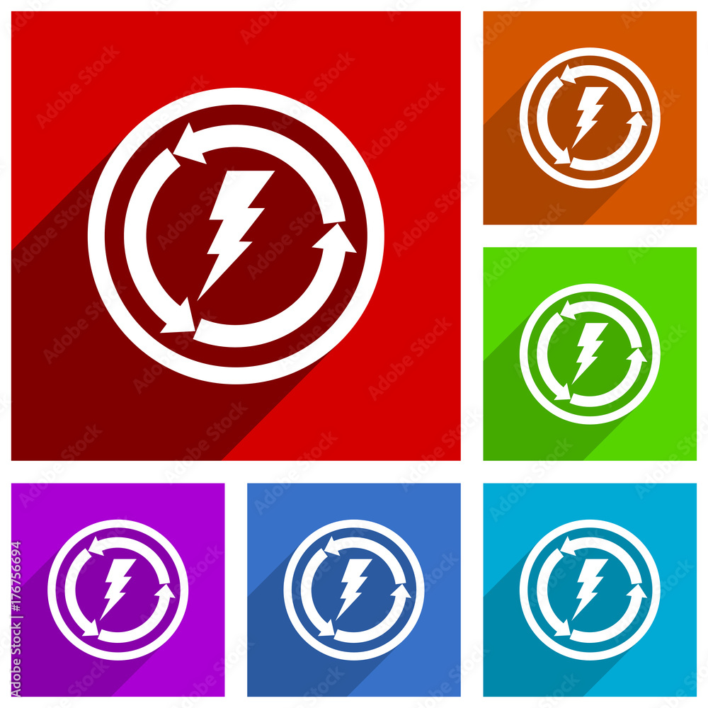 Poster Renewable energy flat design vector icon set. Colorful buttons for web design and smartphone and mobile phone applications