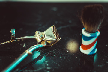 Tools for cutting beard barbershop top view