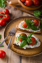 Fototapeta na wymiar Bread cheese spread baked tomato