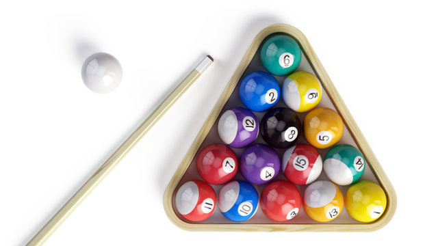 Billiard pool balls pyramid isolated on white - 3d illustration