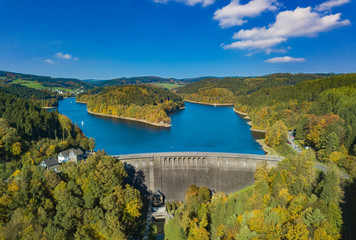 Aerial view of the agger dam in Gummersbach