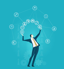 Businessmen rolling communication icons. Business network, development and support concept illustration