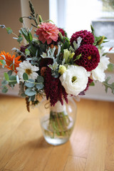 Wedding Photography: Fall Bridal Bouquet in a Glass Vase