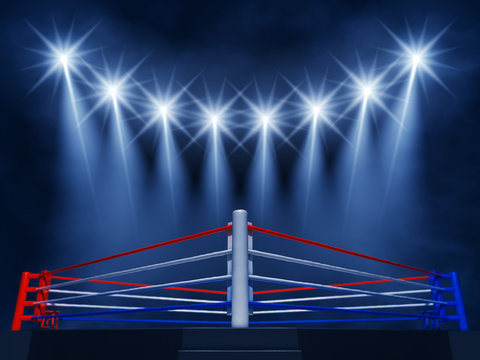 Boxing ring corner and floodlights , Boxing match