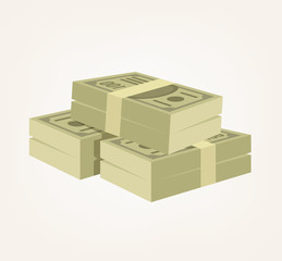 Stuck of green money note dollars isolated icon. Vector flat cartoon illustration