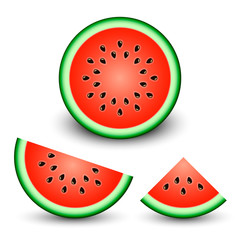 Watermelon slice set, vector realistic isolated illustration in white background. Vector