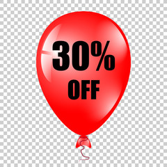 Red Baloon with percents on the isolated background.