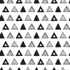 Gordijnen Uniek handgetekend naadloos patroon met abstracte vormen. Vectorillustratie in zwart-wit scandinavische stijl © Oksana Stepova