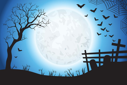 Halloween Spooky Blue Vector Scene Background 2