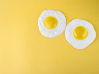 Fried eggs isolated on a yellow background