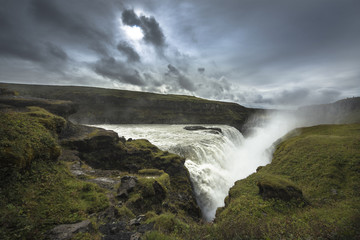 View of the Godafoss waterfall in the Bardardalur district of North-Central Iceland