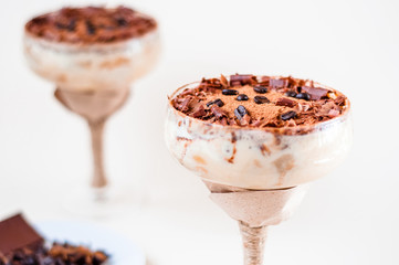 Homemade tiramisu, Italian dessert in glass