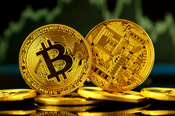 Physical version of Bitcoin, new virtual money. Conceptual image for worldwide cryptocurrency and...