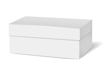 Vector tea box mock up. Blank white tea packaging isolated on transparent background. 3D rectangular cardboard box. Design element for product presentation. Eps 10.