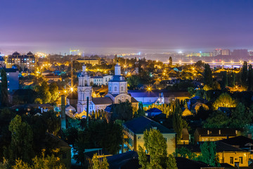 Fototapeta premium Summer night Voronezh aerial skyline. View to Vvedensky church