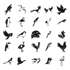 Birds icon set, simple style