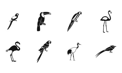 Exotic birds icon set, simple style