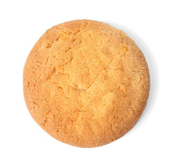 Delicious oatmeal cookie on white background