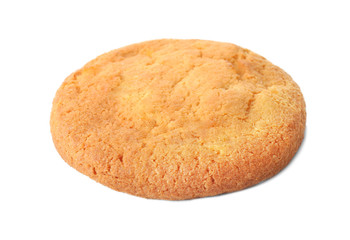 Delicious oatmeal cookie on white background