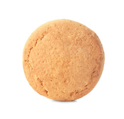 Delicious oatmeal cookie on white background