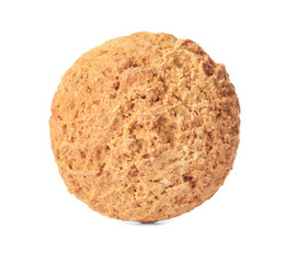 Delicious oatmeal cookie on white background