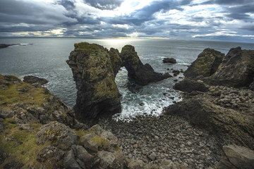 Fototapeta na wymiar Arnarstapi town on Snaefell coast in Iceland