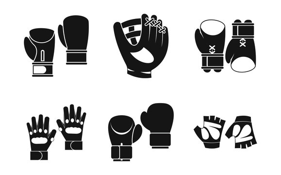 Sport gloves icon set, simple style
