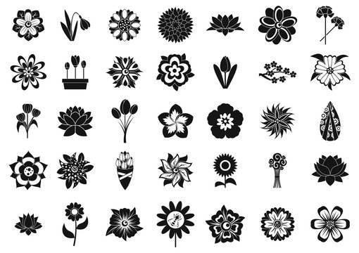 Flower icon set, simple style