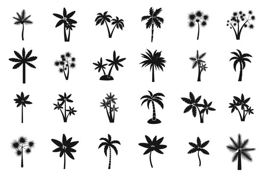 Palm tree icon set, simple style