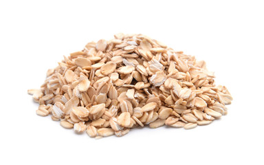 Pile of oatmeal flakes on white background