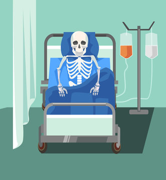 Dead patient. Too slowly medicine help. Health care problems. Vector flat cartoon illustration
