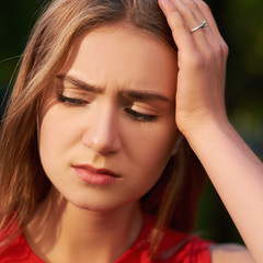 Women's stupid mistake. Regret guilt forget headache hangover concept