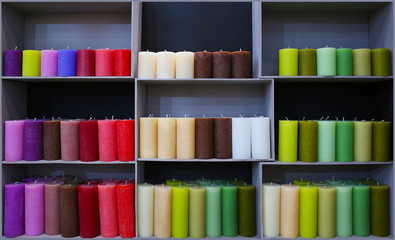 Assortment of candles in shop
