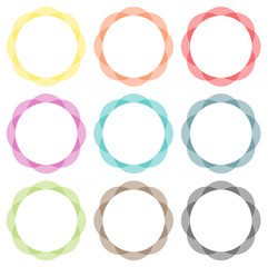 Collection of 9 frames in solid colors, spirograph style
