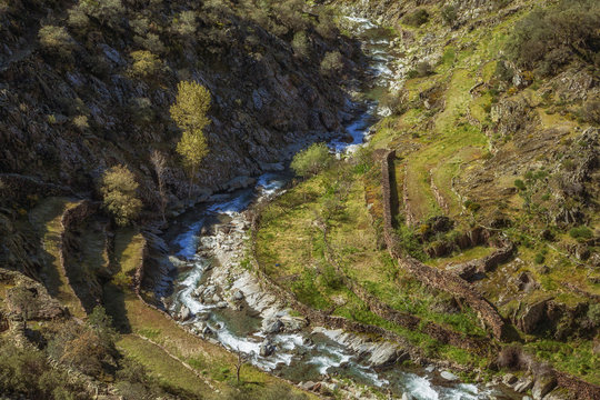 Close view of Malvellido river from El Gasco belvedere, El Gastor, Las Hurdes, Spain