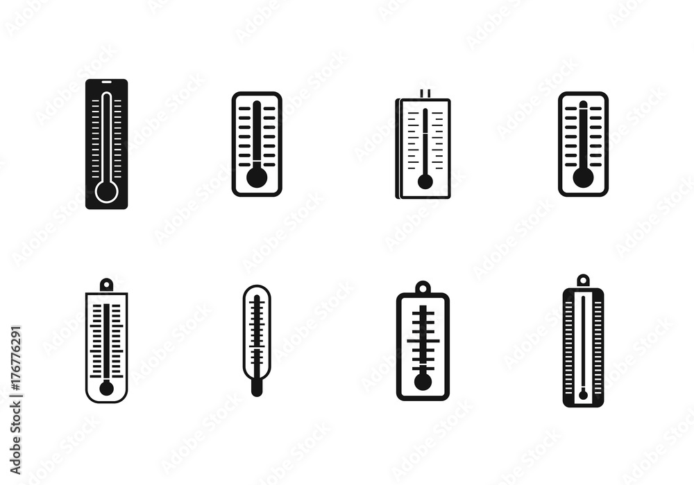 Poster thermometer icon set, simple style