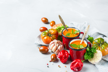 Tomato pepper soup gazpacho with garlic