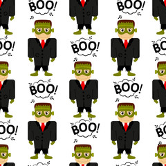 Abstract seamless pattern for girls or boys. Creative vector background with a frankenstein, halloween. Funny wallpaper for textile and fabric. Fashion style. Colorful bright picture for children.